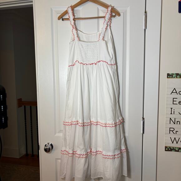 J Crew women’s white midi sundress. Size 6. Cottagecore Whimsical Cotton ruffles - Picture 4 of 10